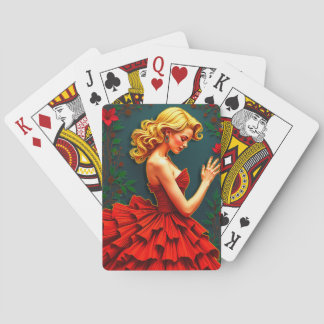 Femme en robe rouge Cartes à jouer classiques