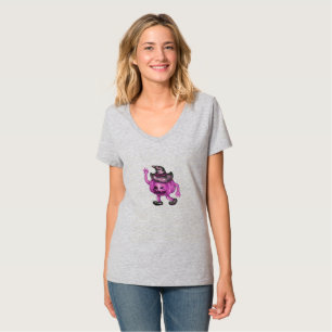 Femme en T-shirt gris V-cou - sorcière Casquette C