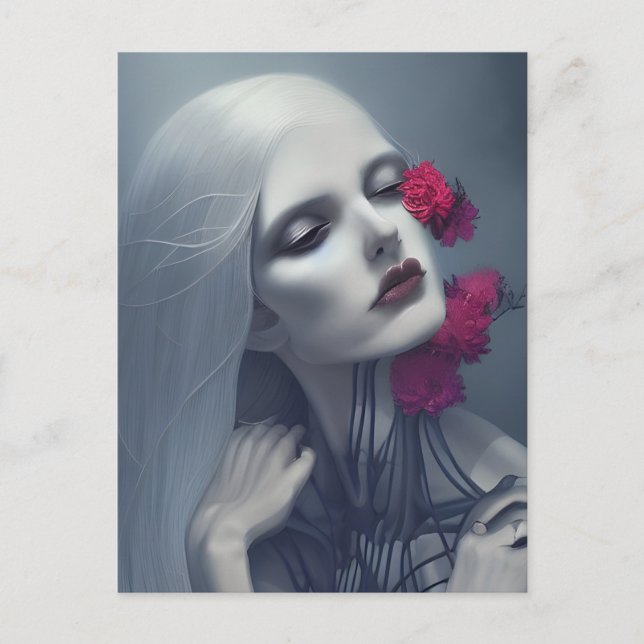 Femme Fantôme Avec Fleurs Carte Postale (Devant)