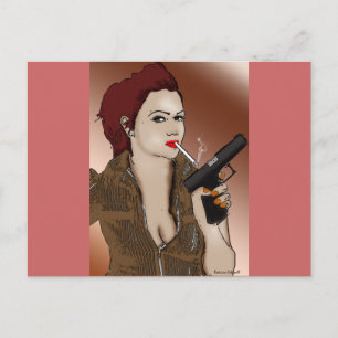 Femme Fatale - Rauchen und Waffen Postkarte