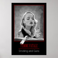 Femme Fatale - Rauchen und Waffen Retro Schwarz/We