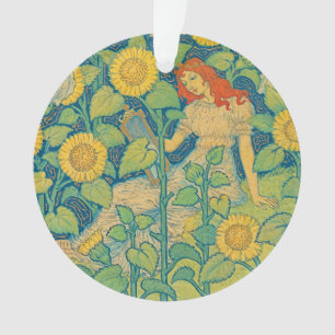 Femme-fille de fleurs dans le jardin de tournesol