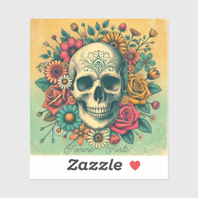 Femme Forte Skull Custom-Cut Vinyl Sticker (Blatt)