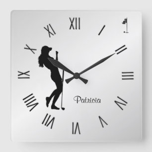 Femme Golfer Carré personnel Horloge murale