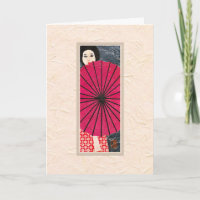 Femme japonaise avec carte heureuse O-bon parasol