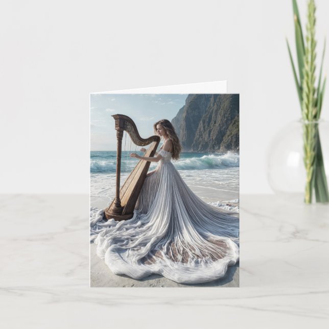 Femme jouant à la carte de note de harpe (Devant)