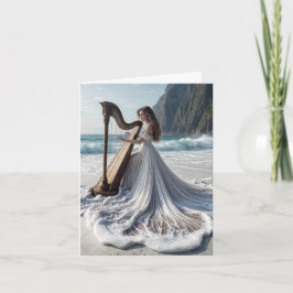 Femme jouant à la carte de note de harpe
