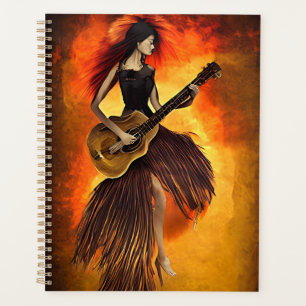 Femme Jouer de la guitare rouge ciel Abstrait art