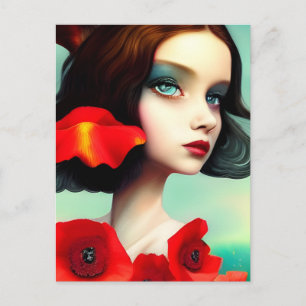 Femme magnifique et carte postale de fleurs de pav