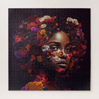Femme noire couverte de fleurs puzzle