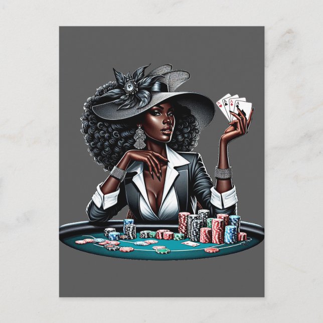 Femme noire Jeux Casino Cartes Poker Chips Art (Devant)