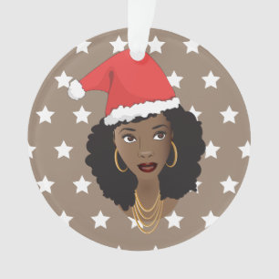Femme noire Noël Chapeau de Noël, Étoiles blanches