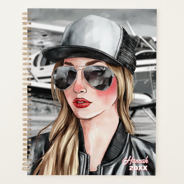 Femme Pilote et lunettes de soleil Cessna Avion No (Devant)
