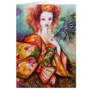 FEMME ROMANTIQUE AVEC PÂTE DE PEACOCK ÉCLANTE