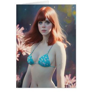 Femme rouge haïe dans un bikini blanc intérieur sa