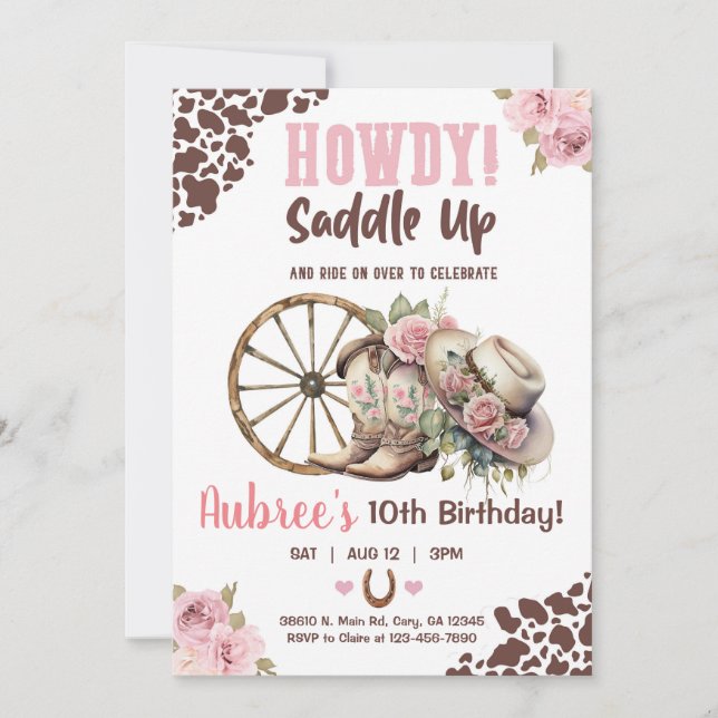 Femme, selle, howdy, invitation d'anniversaire de  (Devant)