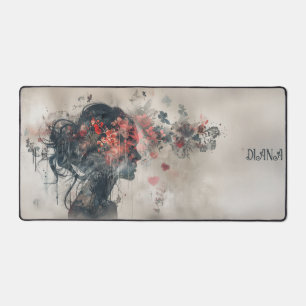Femme silhouette aquarelle avec coeurs