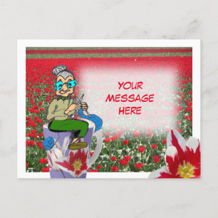 Femme tricot sur Tulips do-it-yourself carte posta