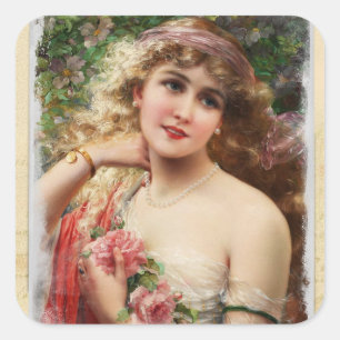 Femme victorienne avec Stickers Roses Rose