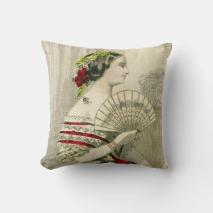 Femme victorienne vintage avec oreiller à lancer d