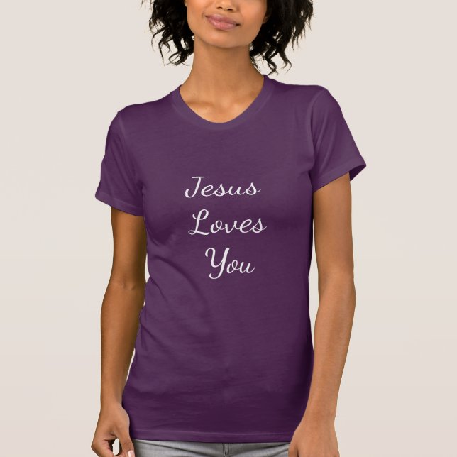 Femme violette Jésus t'aime T T-shirt (Devant)