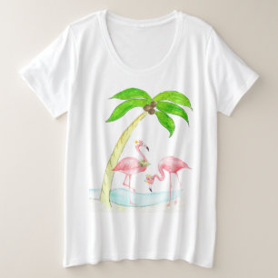 Femmes de palmier de Flamant rose plus le T-shirt