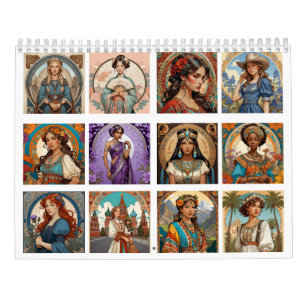 Femmes du monde Mucha Style Calendrier 2025