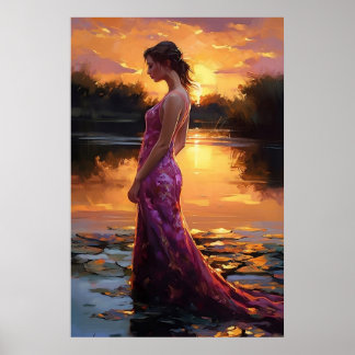 Femmes en Robe Rose Poster Art Imprimer Mur Art
