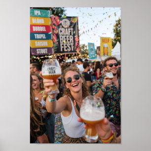Femmes joyeuses au poster du festival de la bière 