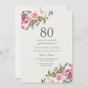 Femmes Roses Blanches 80e anniversaire Invitation 