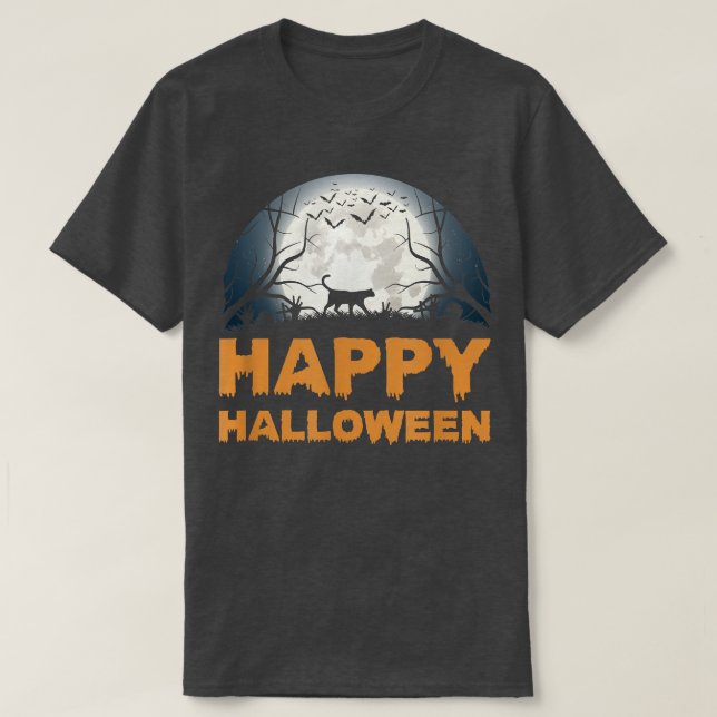 FEMMES Scary Halloween lune design chat T-shirt (Design devant)