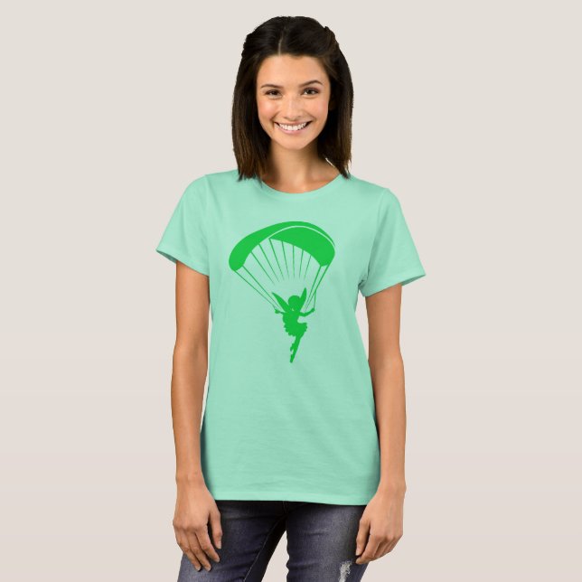 Femmes vertes de T-shirt de lutin de parapentisme (Devant entier)