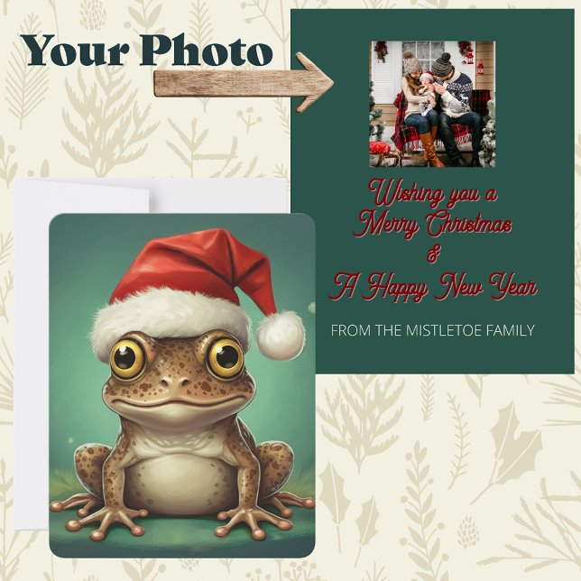 Fen-Whisperer | Whimsical Frozen Christmas Feiertagskarte (Pond dreamers vigil cottagecore christmas whimsical santa hat frog storybook christmas holiday card)