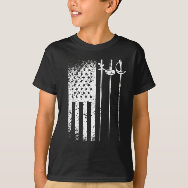 Fencing America Flag Juli 4 Folie pro Säbel T-Shirt (Vorderseite)