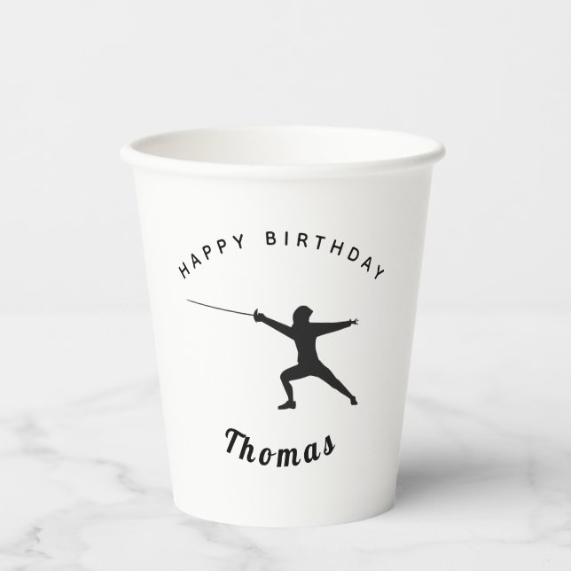 Fencing Birthday Fencer Fence Sword & Individuelle Pappbecher (Vorderseite)