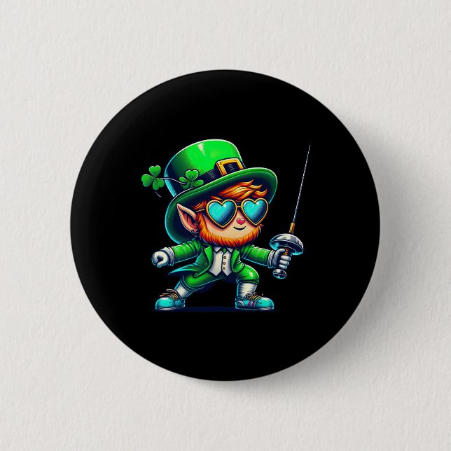 Fencing Leprechaun Kids Mens Womens St Patricks Da Button (Vorderseite)