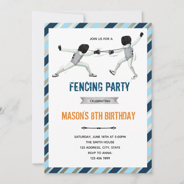 Fencing Party Geburtstagseinladung Einladung (Vorderseite)