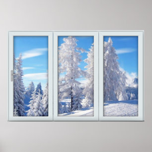Fenêtre Arbres gelés avec une affiche de vue