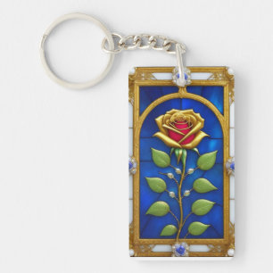 Fenêtre élégante en verre coloré avec rose dorée