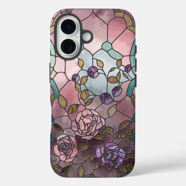 Fenêtre en verre tendu Rose iPhone 16 Coque (Verso)