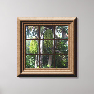 Fenêtre encadrée en bois Faux Vue Tropicale Toile