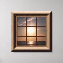 Fenêtre Faux Vue Océan Coucoucher de soleil Toile