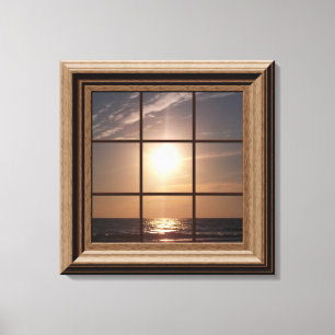 Fenêtre Faux Vue Océan Coucoucher de soleil Toile
