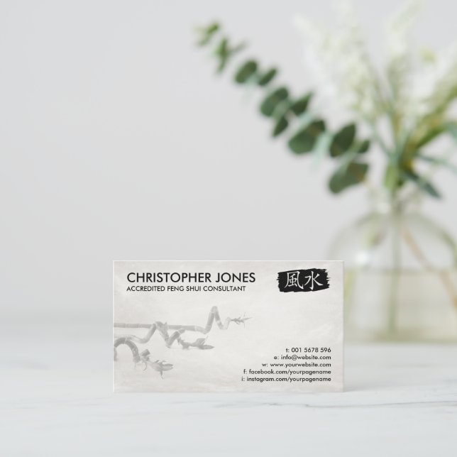 Feng Shui Calligraphy Symbol und Lucky Bamboo Visitenkarte (Stehend Vorderseite)