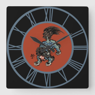 Feng Shui Chinese Shi Löwe Blaue Zahlen Quadratische Wanduhr