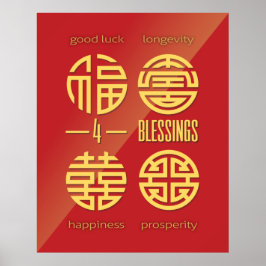Feng Shui Wall Art - Red Four Sessings Poster