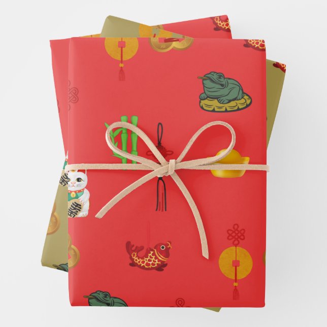 Fengshui Viel Glück, Money and Abundance Symbols Geschenkpapier Set (Beispiel)