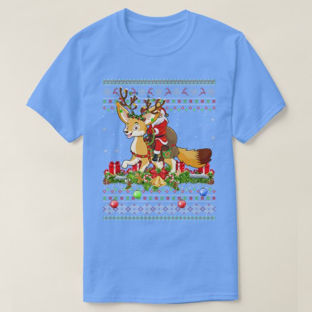 Fennec Fo Lover Xmas Ugly Santa Riding Fennec Fenn T-Shirt (Design vorne)