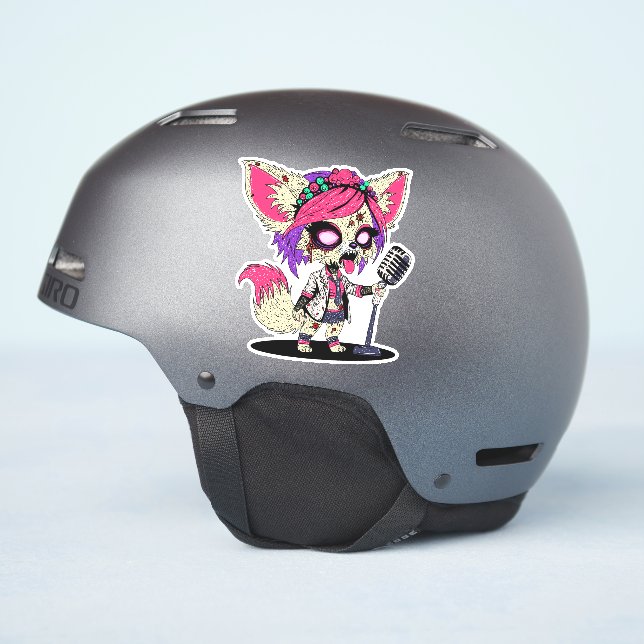 Fennec Fox 80er Pop Star Zombie Aufkleber (Helmseite)