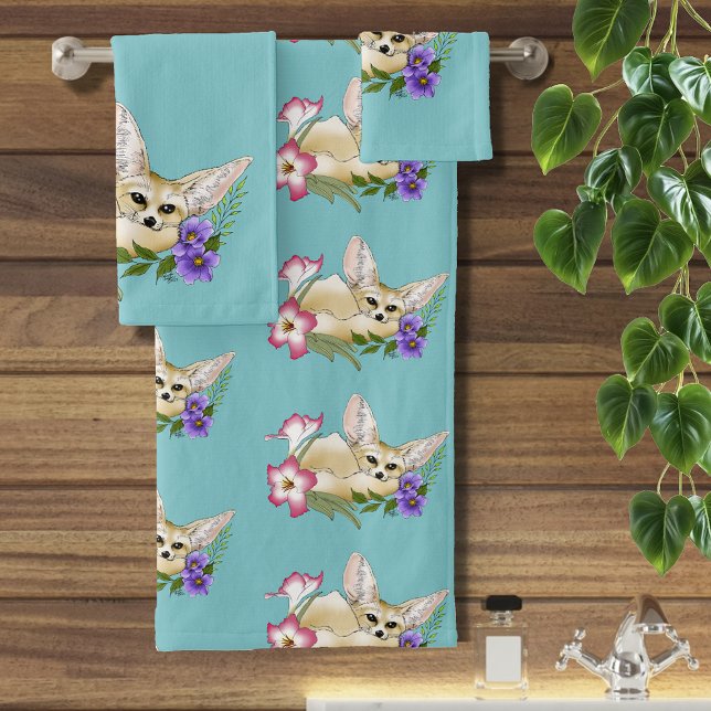 Fennec Fox Blume Niedlich Badhandtuch Set (Von Creator hochgeladen)